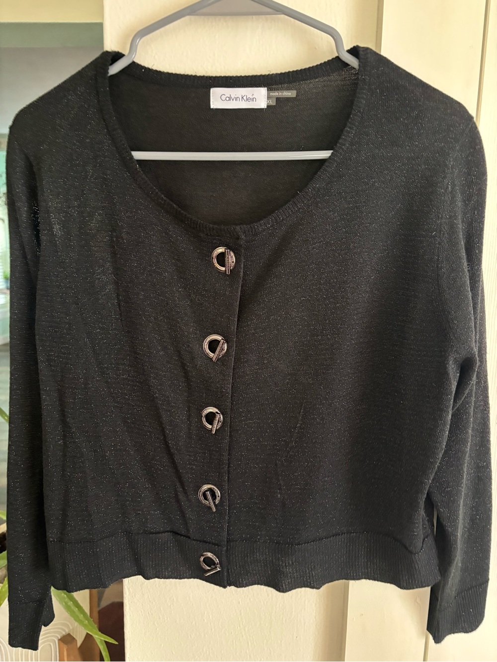Calvin Klein Black Sparkle Button-Front Cardigan short length